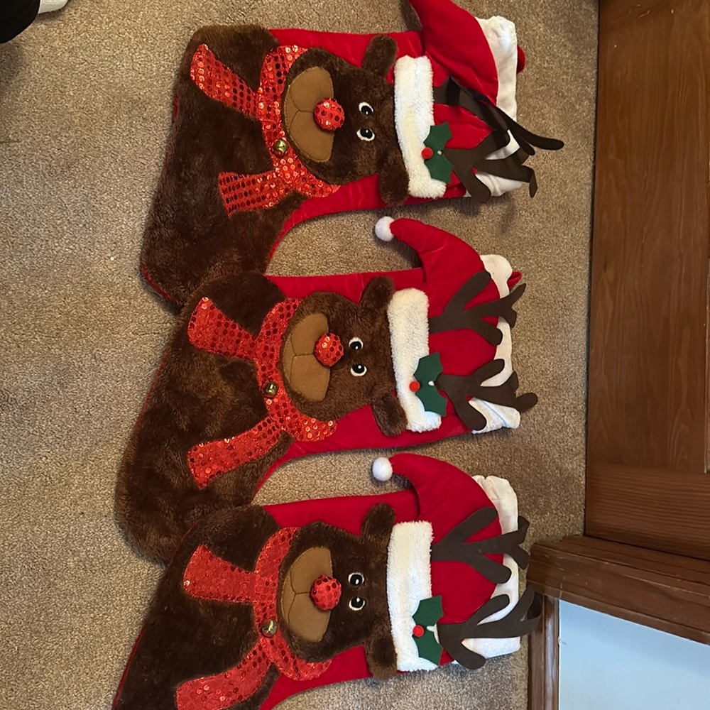Set of 3 reindeer Christmas stockings